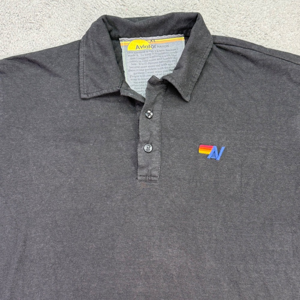 Aviator Nation Polo Shirt Mens XL Black Rainbow Logo Short Sleeve Casual 4479